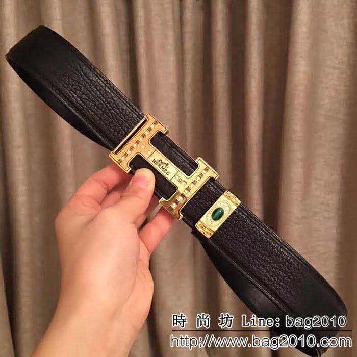 愛馬仕HERMES 太平洋深海鯊魚皮 鑲鑽貓眼石 高端男士皮帶 HHG1207